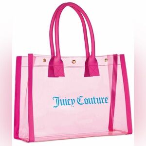 NWT Juicy Couture Hot Pink Clear Tote with Blue Logo